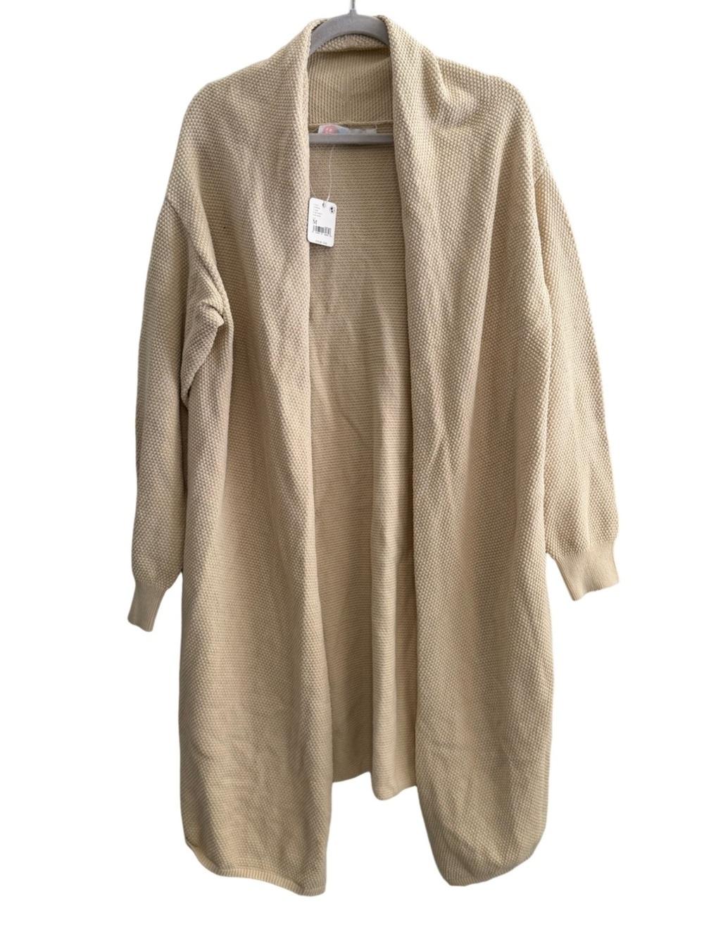 FREE PEOPLE BEACH Open Front Cotton Cardigan Duster NWT Beige Medium OB1344427